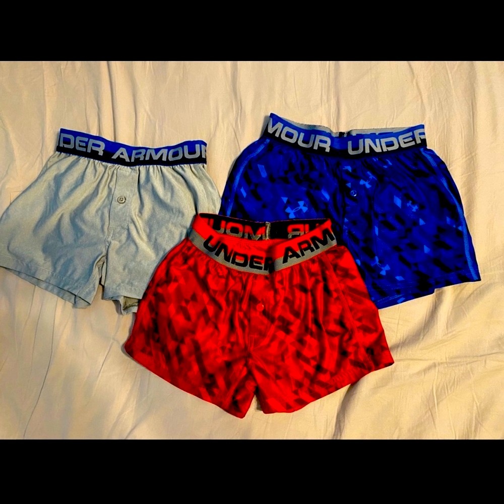 Under armor youth boxer shorts red xs youth blue & gray small youth
